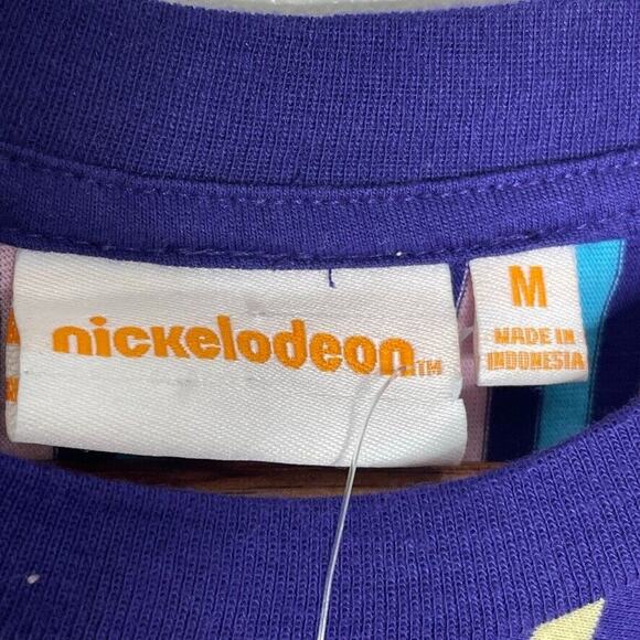 Nickelodeon Multicolored Striped Embroidered Logo Round Neck Shirt Size M Men's - Picture 5 of 7